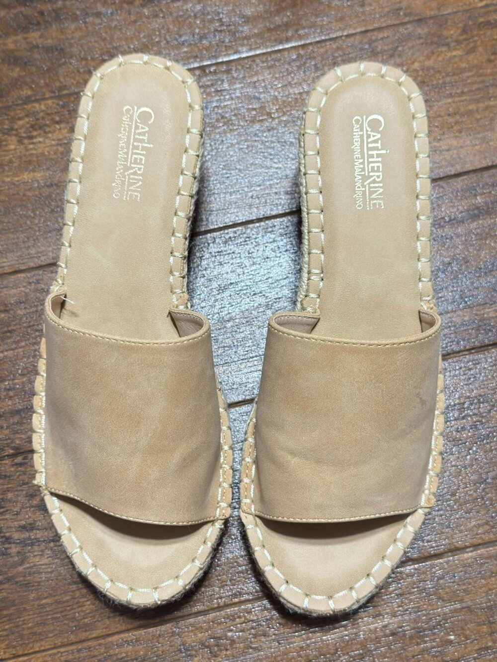 Catherine Malandrino Camey Espadrille Wedge Sandals Womens 6.5 Sand Beige Slide